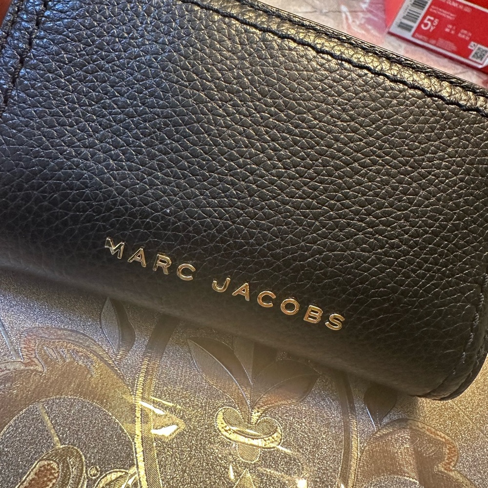 Marc Jacobs Black Leather Clutch, Wallet with Gold Accents